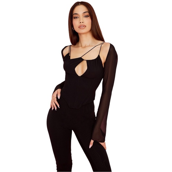 House of CB Tops - House of CB Black Sheer Sleeve Blouse